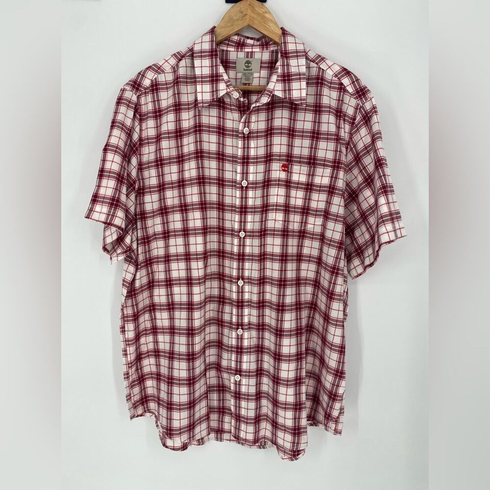 Timberland Men's Shirt Red Plaid Gorpcore Outdoor‎ Rustic Short Sleeve XXL